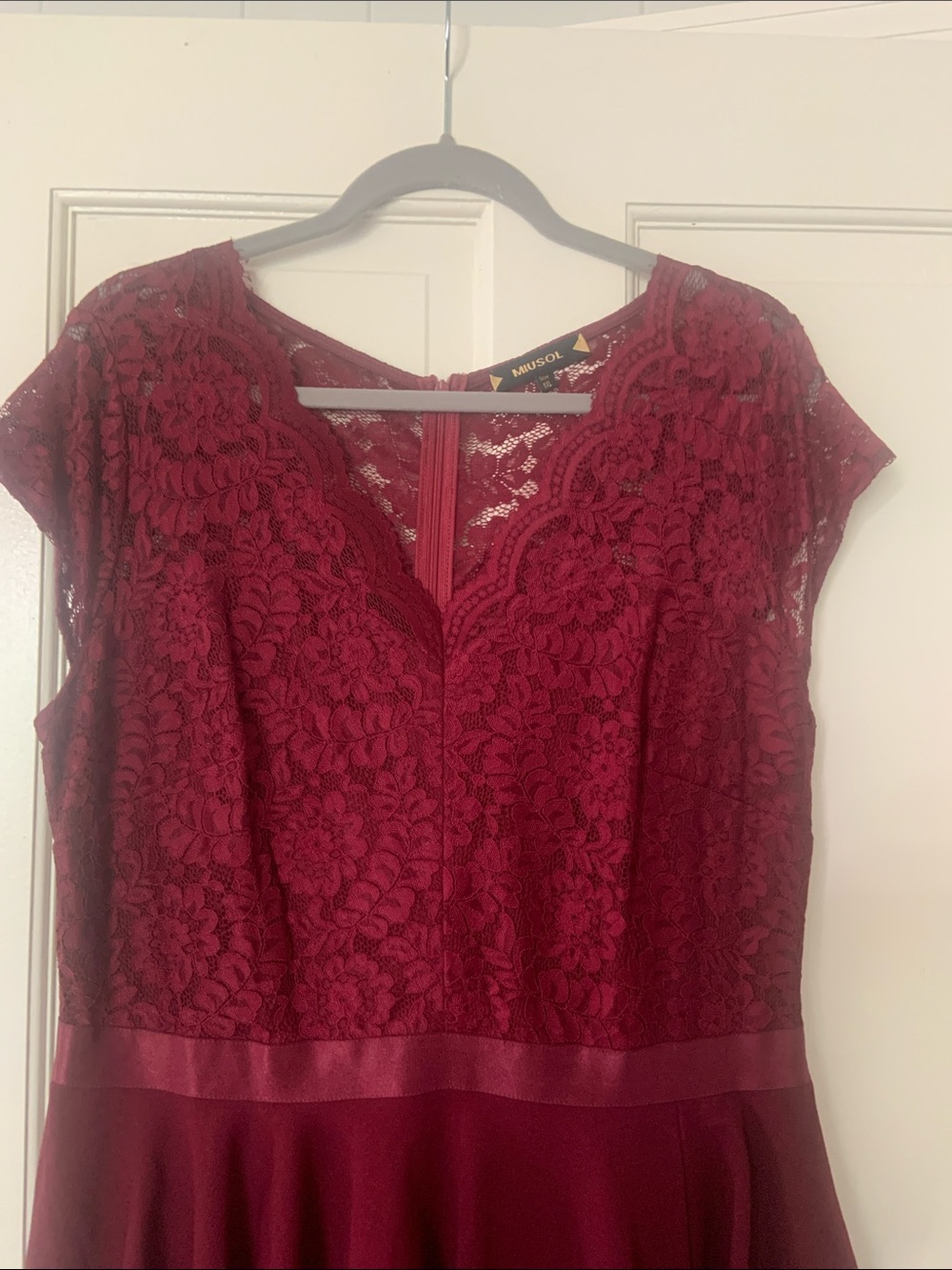 Miusol Burgundy Lace Peplum Maxi Dress - Picture 2 of 5